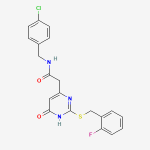 molecular formula C20H17ClFN3O2S B2801862 N-(4-chlorobenzyl)-2-(2-((2-fluorobenzyl)thio)-6-oxo-1,6-dihydropyrimidin-4-yl)acetamide CAS No. 1105213-95-3