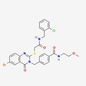 molecular formula C28H26BrClN4O4S B2801881 4-((6-溴-2-((2-((2-氯苄基)氨基)-2-氧代乙基)硫)-4-氧代喹唑啉-3(4H)-基)甲基)-N-(2-甲氧基乙基)苯甲酰胺 CAS No. 689227-22-3