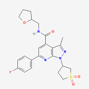 molecular formula C23H25FN4O4S B2801883 1-(1,1-二氧代四氢噻吩-3-基)-6-(4-氟苯基)-3-甲基-N-((四氢呋喃-2-基)甲基)-1H-吡唑啉[3,4-b]吡啶-4-甲酰胺 CAS No. 1021215-00-8