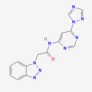 molecular formula C14H11N9O B2801886 N-(6-(1H-1,2,4-三唑-1-基)嘧啶-4-基)-2-(1H-苯并[d][1,2,3]噻唑-1-基)乙酰胺 CAS No. 1428378-52-2