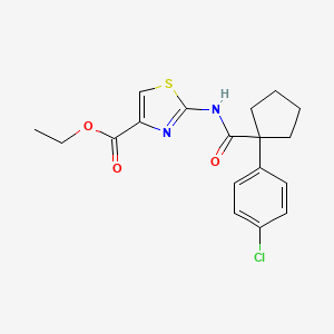 molecular formula C18H19ClN2O3S B2801899 乙酸2-(1-(4-氯苯基)环戊烷甲酰胺基)噻唑-4-甲酸酯 CAS No. 1172727-18-2