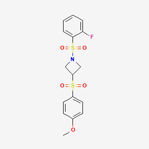 molecular formula C16H16FNO5S2 B2801911 1-((2-Fluorophenyl)sulfonyl)-3-((4-methoxyphenyl)sulfonyl)azetidine CAS No. 1797144-39-8