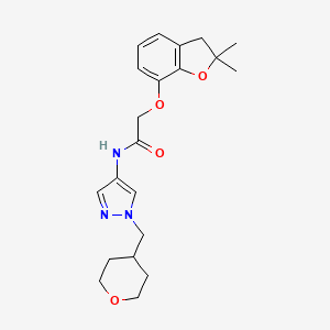 molecular formula C21H27N3O4 B2801914 2-((2,2-dimethyl-2,3-dihydrobenzofuran-7-yl)oxy)-N-(1-((tetrahydro-2H-pyran-4-yl)methyl)-1H-pyrazol-4-yl)acetamide CAS No. 1705884-39-4