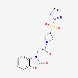 molecular formula C16H16N4O5S B2801920 3-(2-(3-((1-甲基-1H-咪唑-2-基)磺酰)氮杂环丁烷-1-基)-2-氧代乙基)苯并[d]噁唑-2(3H)-酮 CAS No. 2310038-05-0
