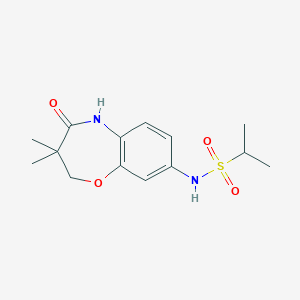 molecular formula C14H20N2O4S B2801927 N-(3,3-dimethyl-4-oxo-2,3,4,5-tetrahydrobenzo[b][1,4]oxazepin-8-yl)propane-2-sulfonamide CAS No. 921907-30-4