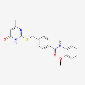 molecular formula C20H19N3O3S B2801953 N-(2-methoxyphenyl)-4-{[(4-methyl-6-oxo-1,6-dihydropyrimidin-2-yl)sulfanyl]methyl}benzamide CAS No. 853750-92-2