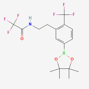 molecular formula C17H20BF6NO3 B2801960 2,2,2-Trifluoro-N-[2-[5-(4,4,5,5-tetramethyl-1,3,2-dioxaborolan-2-yl)-2-(trifluoromethyl)phenyl]ethyl]acetamide CAS No. 2135636-84-7