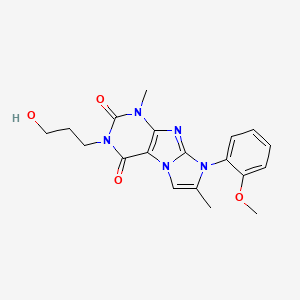 molecular formula C19H21N5O4 B2801972 3-(3-hydroxypropyl)-8-(2-methoxyphenyl)-1,7-dimethyl-1H-imidazo[2,1-f]purine-2,4(3H,8H)-dione CAS No. 896823-72-6