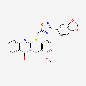 molecular formula C26H20N4O5S B2801976 2-(((3-(苯并[d][1,3]二噁烷-5-基)-1,2,4-噁二唑-5-基)甲基)硫)-3-(2-甲氧基苯基)喹唑-4(3H)-酮 CAS No. 2034477-77-3
