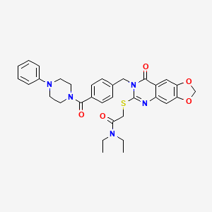 molecular formula C33H35N5O5S B2801991 N,N-diethyl-2-[(8-oxo-7-{[4-(4-phenylpiperazine-1-carbonyl)phenyl]methyl}-2H,7H,8H-[1,3]dioxolo[4,5-g]quinazolin-6-yl)sulfanyl]acetamide CAS No. 689758-95-0