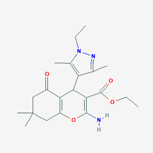 ethyl 2-amino-4-(1-ethyl-3,5-dimethyl-1H-pyrazol-4-yl)-7,7-dimethyl-5-oxo-5,6,7,8-tetrahydro-4H-chromene-3-carboxylate