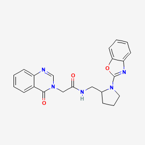 molecular formula C22H21N5O3 B2802032 N-((1-(苯并[d]噁唑-2-基)吡咯烷-2-基)甲基)-2-(4-氧代喹唑啉-3(4H)-基)乙酰胺 CAS No. 1798541-18-0