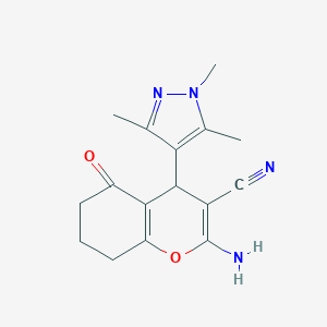 2-amino-5-oxo-4-(1,3,5-trimethyl-1H-pyrazol-4-yl)-5,6,7,8-tetrahydro-4H-chromene-3-carbonitrile