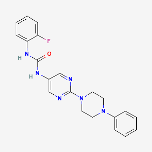 molecular formula C21H21FN6O B2802060 1-(2-Fluorophenyl)-3-(2-(4-phenylpiperazin-1-yl)pyrimidin-5-yl)urea CAS No. 1396782-39-0