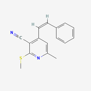 molecular formula C16H14N2S B2802065 6-Methyl-2-(methylsulfanyl)-4-styrylnicotinonitrile CAS No. 1164520-02-8