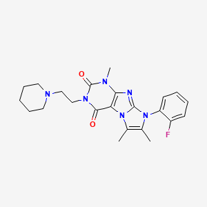 molecular formula C23H27FN6O2 B2802067 6-(2-Fluorophenyl)-4,7,8-trimethyl-2-(2-piperidin-1-ylethyl)purino[7,8-a]imidazole-1,3-dione CAS No. 878733-97-2