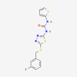 molecular formula C14H11FN4OS3 B2802069 1-(5-((3-氟苯基甲硫基)-1,3,4-噻二唑-2-基)-3-(噻吩-2-基)脲 CAS No. 922697-05-0