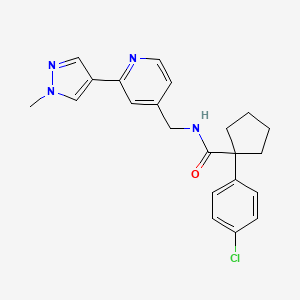 molecular formula C22H23ClN4O B2802077 1-(4-chlorophenyl)-N-((2-(1-methyl-1H-pyrazol-4-yl)pyridin-4-yl)methyl)cyclopentanecarboxamide CAS No. 2034467-96-2