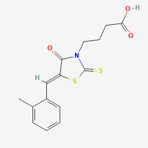 molecular formula C15H15NO3S2 B2802086 4-[(5Z)-5-[(2-methylphenyl)methylidene]-4-oxo-2-sulfanylidene-1,3-thiazolidin-3-yl]butanoic acid CAS No. 381196-39-0