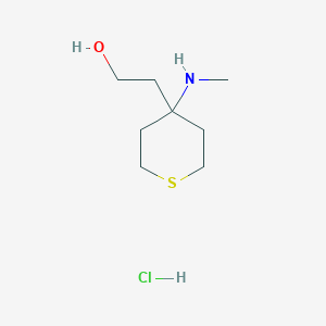 molecular formula C8H18ClNOS B2802094 2-[4-(甲基氨基)噻-4-基]乙醇；盐酸盐 CAS No. 2460754-73-6