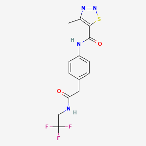 molecular formula C14H13F3N4O2S B2802095 4-methyl-N-(4-(2-oxo-2-((2,2,2-trifluoroethyl)amino)ethyl)phenyl)-1,2,3-thiadiazole-5-carboxamide CAS No. 1235635-10-5