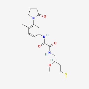 molecular formula C19H27N3O4S B2802102 N-(2-Methoxy-4-methylsulfanylbutyl)-N'-[4-methyl-3-(2-oxopyrrolidin-1-yl)phenyl]oxamide CAS No. 2320860-51-1