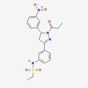 molecular formula C20H22N4O5S B2802105 N-(3-(5-(3-硝基苯基)-1-丙酰基-4,5-二氢-1H-吡咯-3-基)苯基)乙烷磺酰胺 CAS No. 854917-71-8
