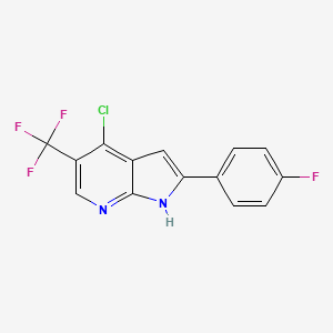 molecular formula C14H7ClF4N2 B2802125 4-Chloro-2-(4-fluorophenyl)-5-(trifluoromethyl)-1H-pyrrolo[2,3-B]pyridine CAS No. 1420885-98-8