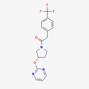 molecular formula C17H16F3N3O2 B2802143 1-(3-(Pyrimidin-2-yloxy)pyrrolidin-1-yl)-2-(4-(trifluoromethyl)phenyl)ethanone CAS No. 2034577-62-1