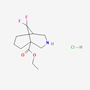 molecular formula C11H18ClF2NO2 B2802156 Ethyl 9,9-difluoro-3-azabicyclo[3.3.1]nonane-1-carboxylate;hydrochloride CAS No. 2418709-45-0