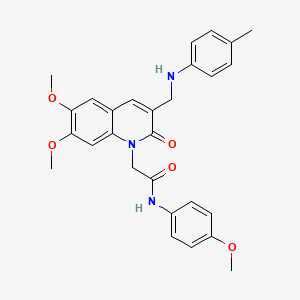 molecular formula C28H29N3O5 B2802165 2-(6,7-dimethoxy-2-oxo-3-((p-tolylamino)methyl)quinolin-1(2H)-yl)-N-(4-methoxyphenyl)acetamide CAS No. 894554-21-3