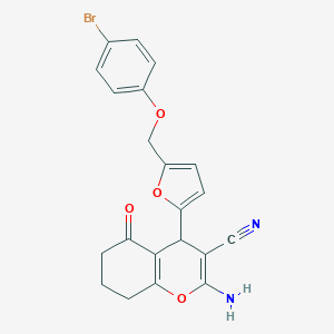 molecular formula C21H17BrN2O4 B280217 2-amino-4-{5-[(4-bromophenoxy)methyl]furan-2-yl}-5-oxo-5,6,7,8-tetrahydro-4H-chromene-3-carbonitrile 