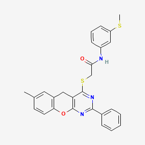 molecular formula C27H23N3O2S2 B2802187 2-({7-METHYL-2-PHENYL-5H-CHROMENO[2,3-D]PYRIMIDIN-4-YL}SULFANYL)-N-[3-(METHYLSULFANYL)PHENYL]ACETAMIDE CAS No. 866848-15-9