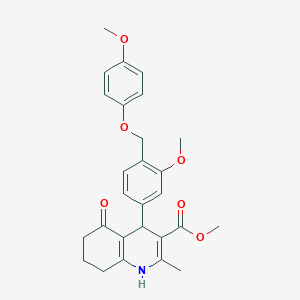 molecular formula C27H29NO6 B280219 Methyl 4-{3-methoxy-4-[(4-methoxyphenoxy)methyl]phenyl}-2-methyl-5-oxo-1,4,5,6,7,8-hexahydro-3-quinolinecarboxylate 
