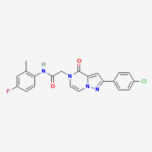 molecular formula C21H16ClFN4O2 B2802190 2-[2-(4-氯苯基)-4-氧代嘧啶并[1,5-a]嘌啶-5(4H)-基]-N-(4-氟-2-甲基苯基)乙酰胺 CAS No. 941876-97-7