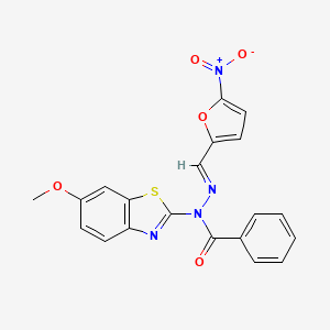 molecular formula C20H14N4O5S B2802206 (E)-N-(6-甲氧基苯并[d]噻唑-2-基)-N'-((5-硝基呋喃-2-基)甲亚甲基)苯甲酰肼 CAS No. 946238-66-0