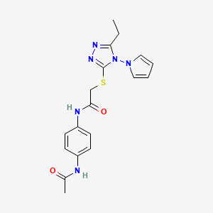 molecular formula C18H20N6O2S B2802211 N-(4-acetamidophenyl)-2-[(5-ethyl-4-pyrrol-1-yl-1,2,4-triazol-3-yl)sulfanyl]acetamide CAS No. 896299-18-6