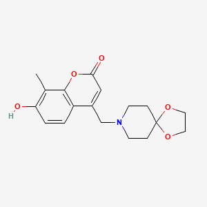 molecular formula C18H21NO5 B2802235 4-(1,4-二氧杂-8-氮杂螺[4.5]癸烷-8-基甲基)-7-羟基-8-甲基香豆素-2-酮 CAS No. 887209-73-6