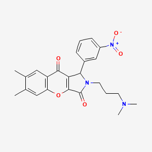 molecular formula C24H25N3O5 B2802248 2-(3-(二甲氨基)丙基)-6,7-二甲基-1-(3-硝基苯基)-1,2-二氢-香豆素[2,3-c]吡咯-3,9-二酮 CAS No. 631888-92-1