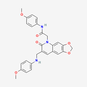 molecular formula C27H25N3O6 B2802254 N-(4-methoxyphenyl)-2-(7-(((4-methoxyphenyl)amino)methyl)-6-oxo-[1,3]dioxolo[4,5-g]quinolin-5(6H)-yl)acetamide CAS No. 894561-93-4