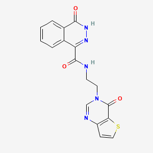 molecular formula C17H13N5O3S B2802255 4-oxo-N-(2-(4-oxothieno[3,2-d]pyrimidin-3(4H)-yl)ethyl)-3,4-dihydrophthalazine-1-carboxamide CAS No. 2034553-44-9