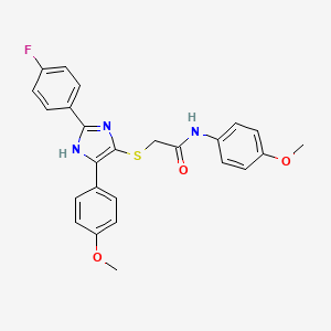 molecular formula C25H22FN3O3S B2802274 2-{[2-(4-氟苯基)-5-(4-甲氧基苯基)-1H-咪唑-4-基]硫醚基}-N-(4-甲氧基苯基)乙酰胺 CAS No. 901242-50-0