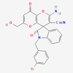 molecular formula C24H16BrN3O5 B2802283 2'-氨基-1-[(3-溴苯基)甲基]-6'-(羟甲基)-2,8'-二氧代-1,2-二氢-8'H-螺[吲哚-3,4'-吡喃并[3,2-b]吡喃]-3'-碳腈 CAS No. 697232-61-4