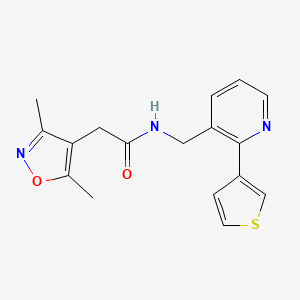 molecular formula C17H17N3O2S B2802310 2-(3,5-dimethylisoxazol-4-yl)-N-((2-(thiophen-3-yl)pyridin-3-yl)methyl)acetamide CAS No. 2034595-27-0