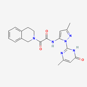 molecular formula C20H20N6O3 B2802318 2-(3,4-dihydroisoquinolin-2(1H)-yl)-N-(3-methyl-1-(4-methyl-6-oxo-1,6-dihydropyrimidin-2-yl)-1H-pyrazol-5-yl)-2-oxoacetamide CAS No. 1013888-97-5