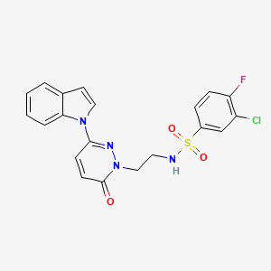 molecular formula C20H16ClFN4O3S B2802347 N-(2-(3-(1H-indol-1-yl)-6-oxopyridazin-1(6H)-yl)ethyl)-3-chloro-4-fluorobenzenesulfonamide CAS No. 1797860-10-6