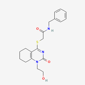 molecular formula C19H23N3O3S B2802355 N-benzyl-2-((1-(2-hydroxyethyl)-2-oxo-1,2,5,6,7,8-hexahydroquinazolin-4-yl)thio)acetamide CAS No. 941888-04-6