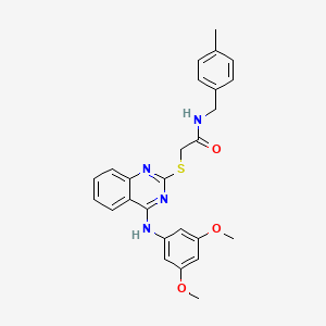 molecular formula C26H26N4O3S B2802362 2-[4-(3,5-二甲氧基苯胺基)喹唑啉-2-基]硫代-N-[(4-甲基苯基)甲基]乙酰胺 CAS No. 688356-43-6