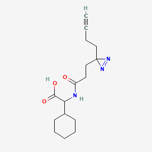 molecular formula C16H23N3O3 B2802371 2-[3-(3-But-3-ynyldiazirin-3-yl)propanoylamino]-2-cyclohexylacetic acid CAS No. 2220175-95-9