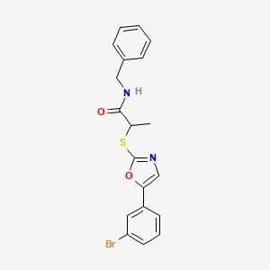 molecular formula C19H17BrN2O2S B2802374 N-benzyl-2-((5-(3-bromophenyl)oxazol-2-yl)thio)propanamide CAS No. 1040679-95-5